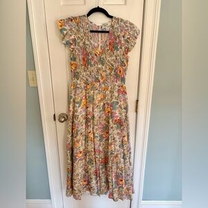 Sea New York Ines floral smocked midi dress, cream | size 6 | $395 retail